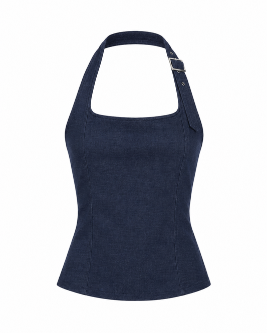 NO INFO | Galiena Denim Blue Halter Top