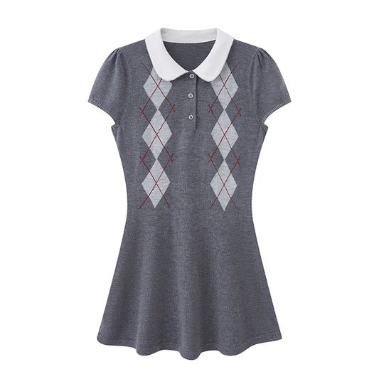 Argyle Polo Knit Mini Dress