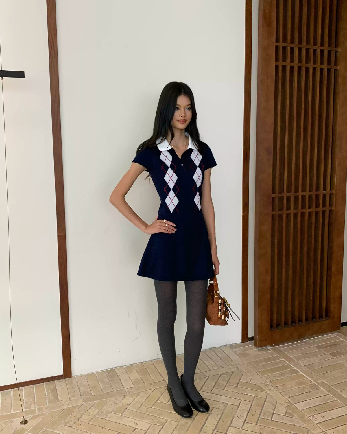 Argyle Polo Knit Mini Dress