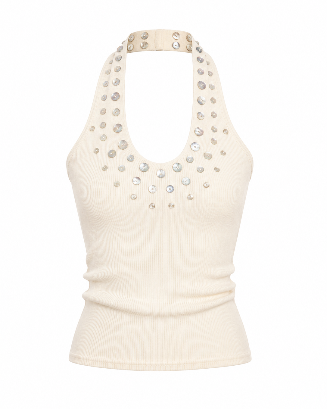 NO INFO | Intellectual Beaded Halter Knit Top
