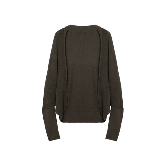 Chocolate Brown Wool Blend Batwing Cardigan