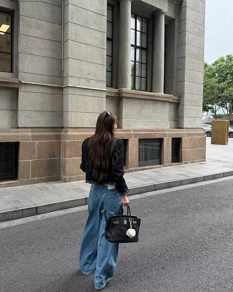 Elle | Black Tweed Cropped Jacket