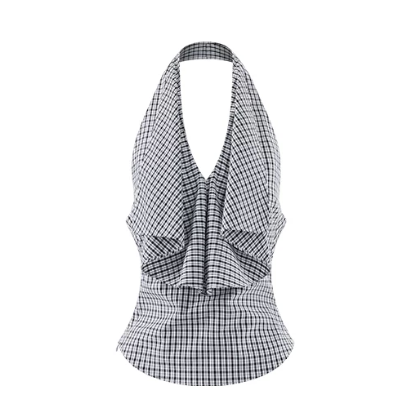 Elle | Gingham Ruffle Halter Top