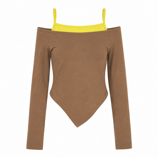 Elle | Layered Off Shoulder Asymmetric Long Sleeve Top