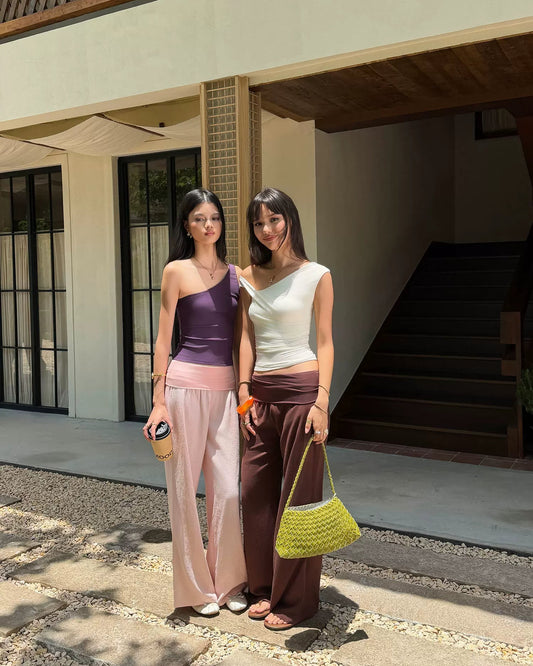 Elle | Linen Blend Foldover Wide-Leg Pants