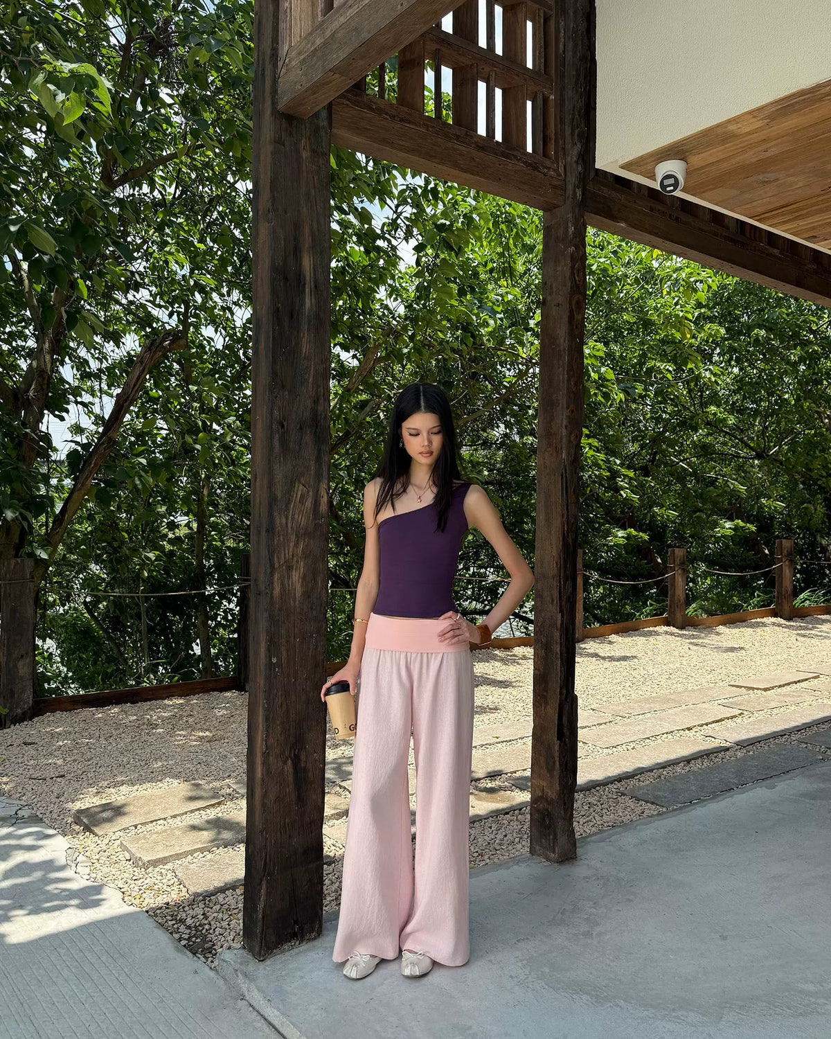Linen Blend Foldover Wide-Leg Pants