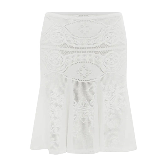 Grace Low-Rise Lace Panel Flared Midi Skirt