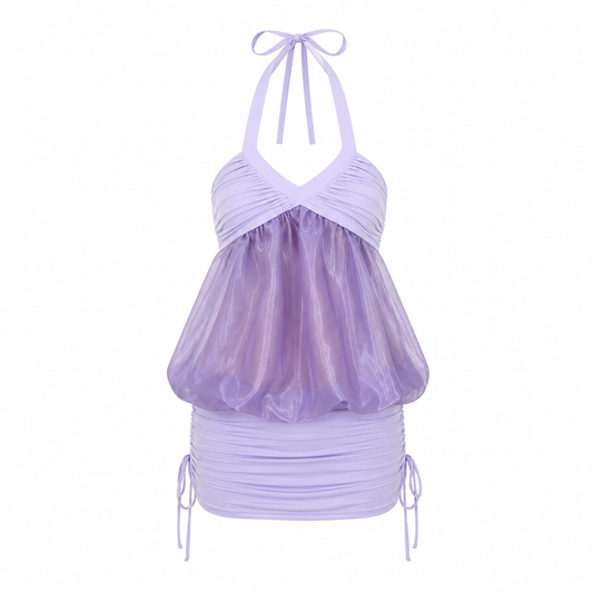 Sleep at 11 | Halter Ruched Bubble Mini Dress