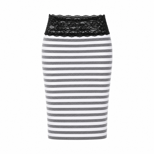 Elle | Lace Waist Stripe Midi Skirt