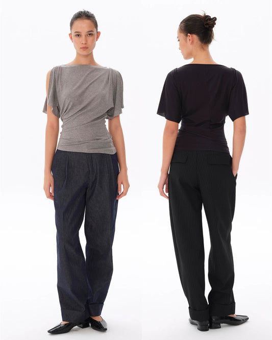 Lyocell Wool Draped Boat Neck Cutout Tee