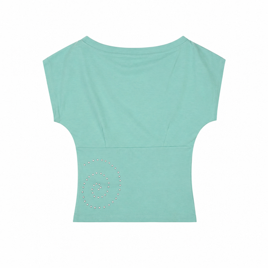Eihey | Nina Mint Off Shoulder Rhinestone Top