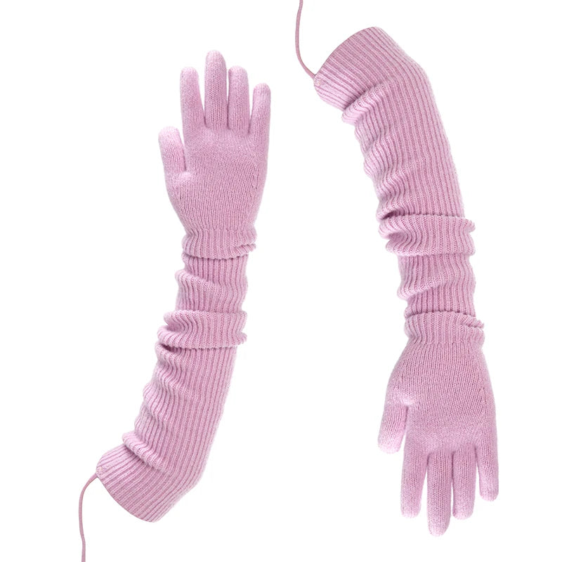 Pink Wool Hooded Cape & Gloves Set