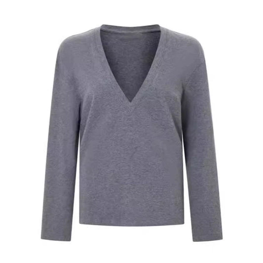 Relaxed Deep V-Neck Long Sleeve Tee
