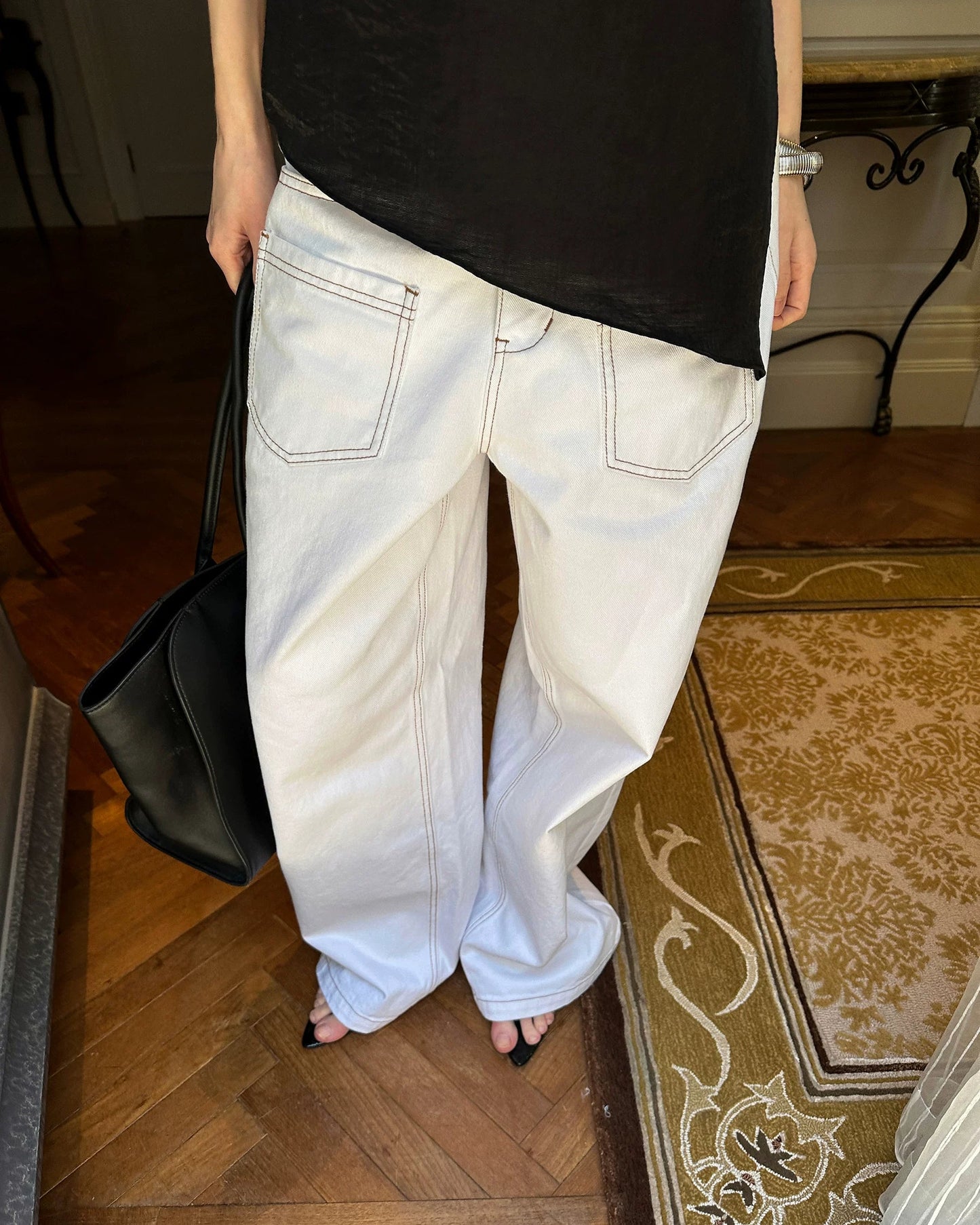 0122stepll | Reverse White Denim Pants