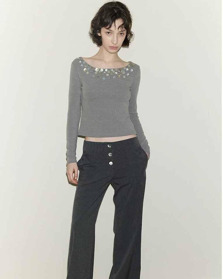 Shell Button Off-Shoulder Top