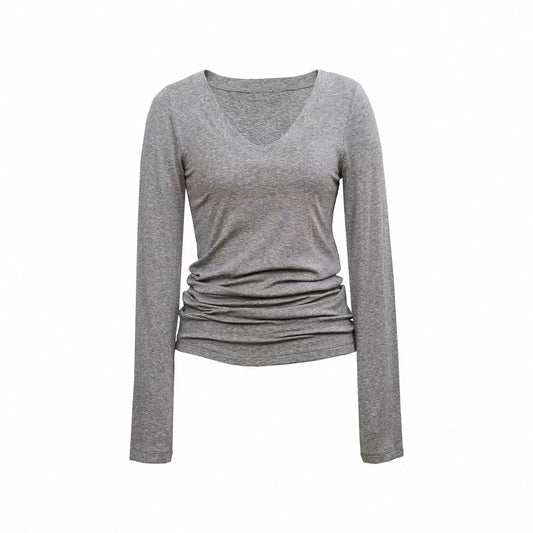 Soft Layer V-Neck Tencel Wool Long Sleeve Top
