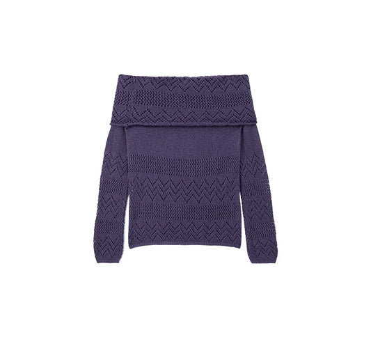 Vintage Purple Off-Shoulder Pointelle Knit Top