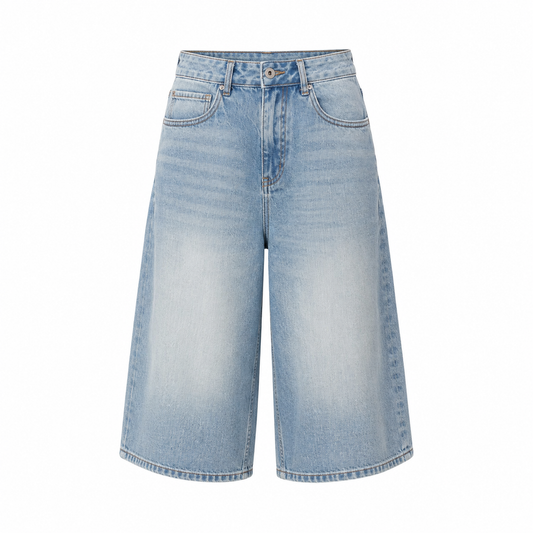 Elle | Vintage Wash Wide-Leg Denim Capri Jeans