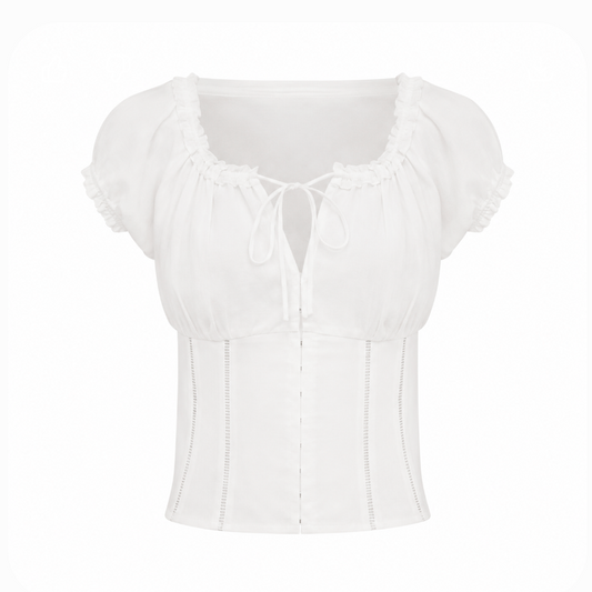 Elle | White Lace-Up Puff Sleeve Corset Blouse