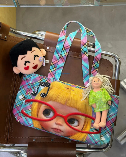 xxhaveasea | Neohub x Blythe Doll Graphic Plaid Picnic Canvas Tote Bag