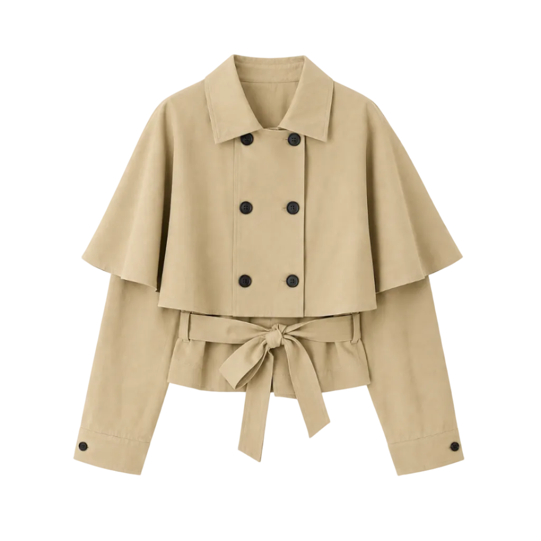 Elle | Cape Layer Belted Short Trench Jacket