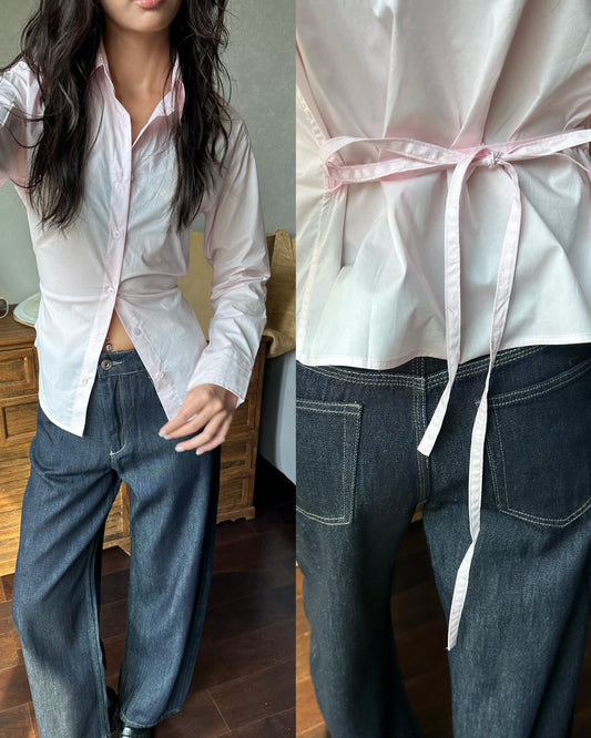 2-Way Tie-Waist Cotton Shirt