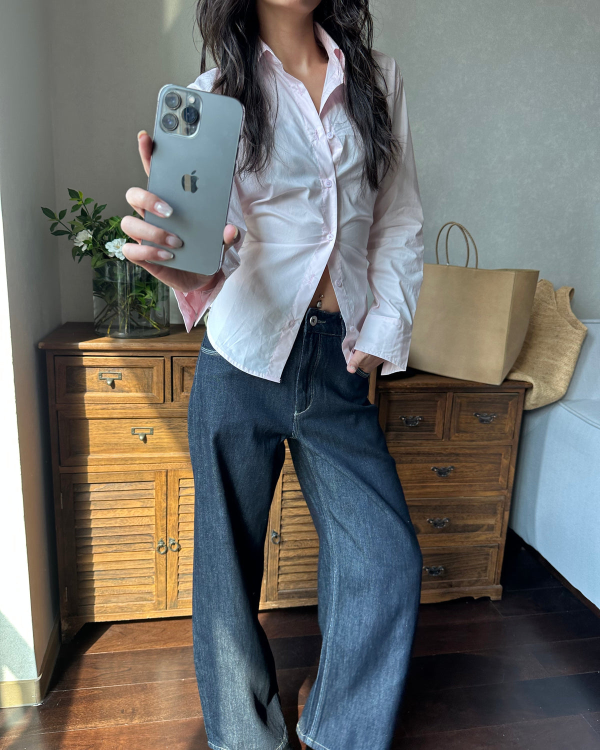 2-Way Tie-Waist Cotton Shirt