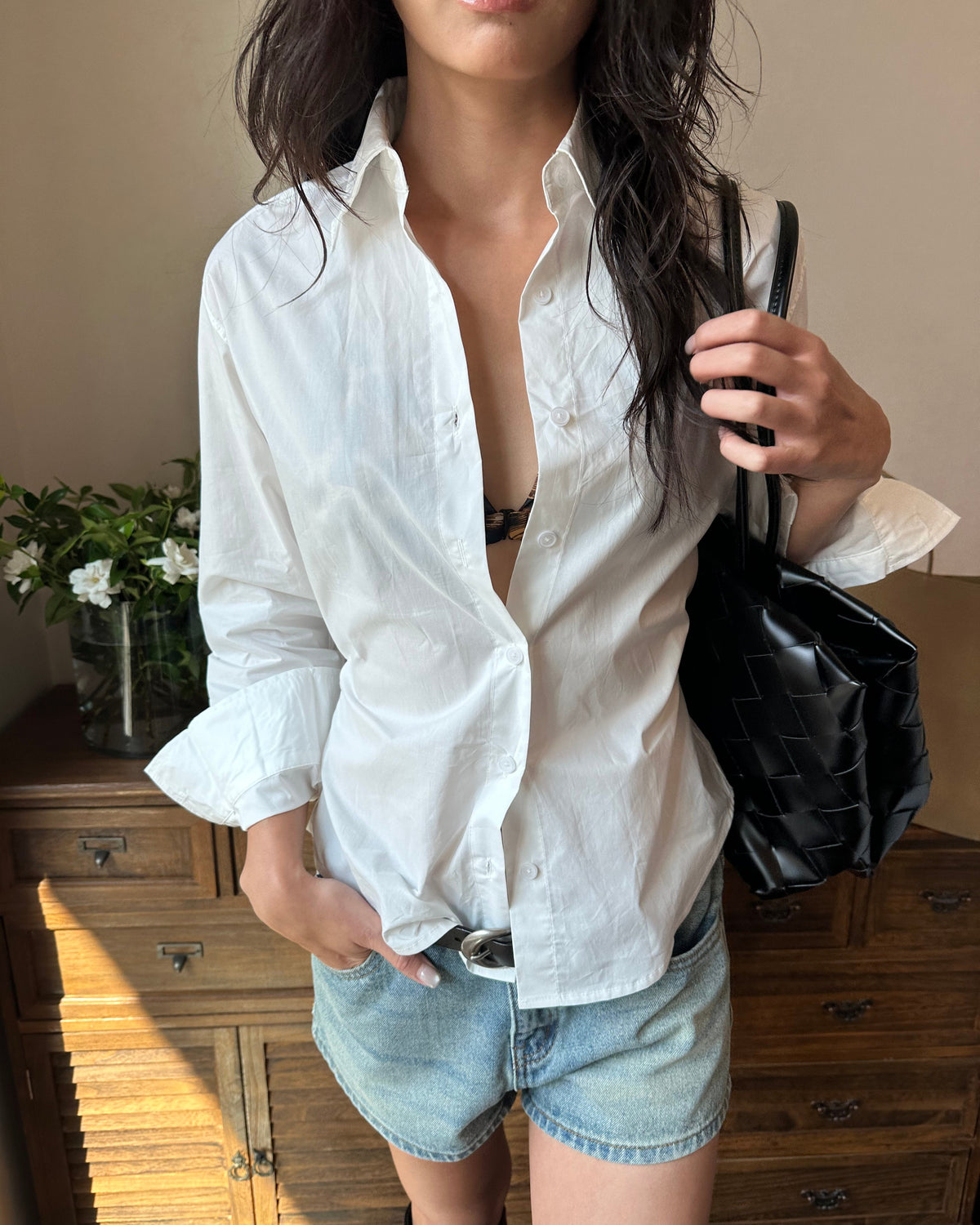 2-Way Tie-Waist Cotton Shirt