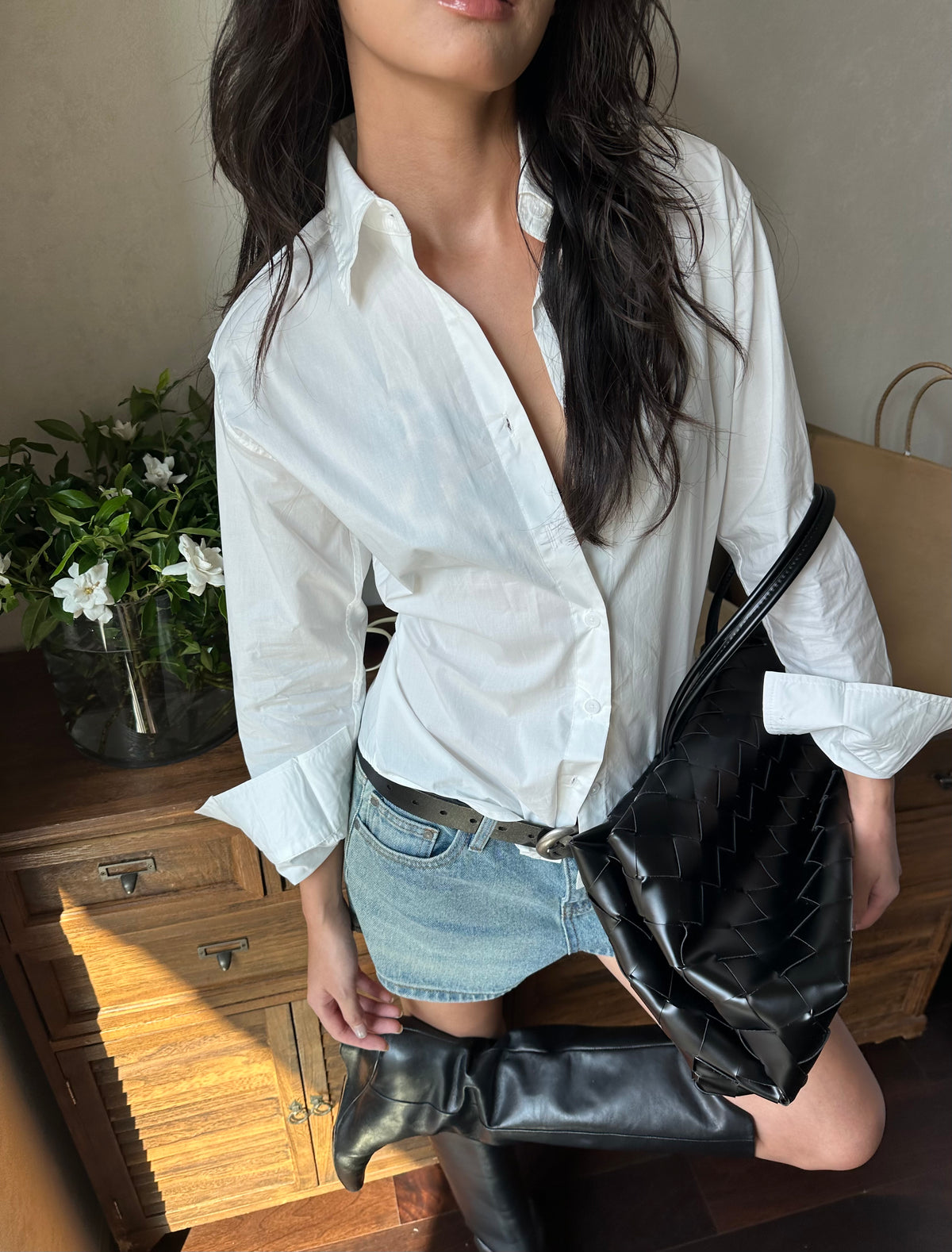 2-Way Tie-Waist Cotton Shirt