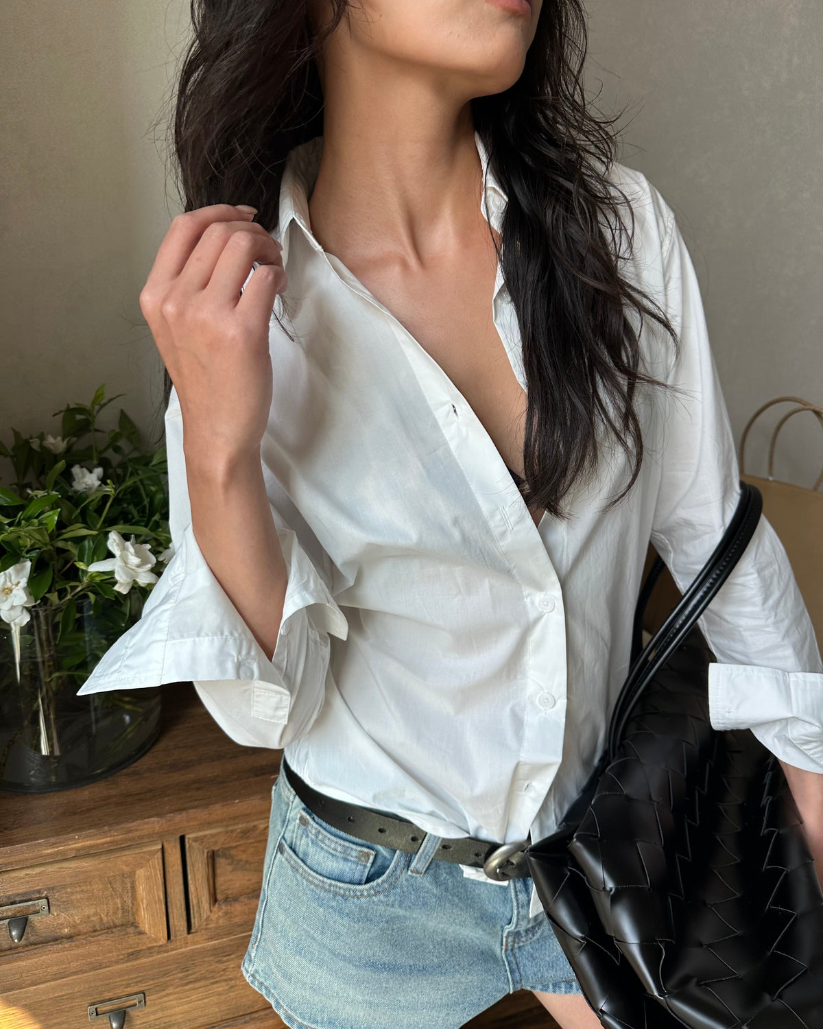 2-Way Tie-Waist Cotton Shirt