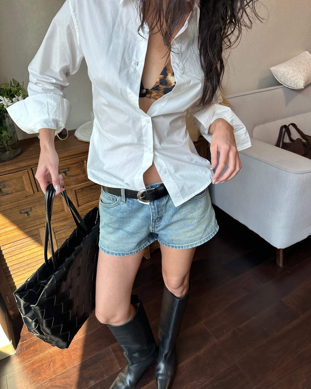2-Way Tie-Waist Cotton Shirt