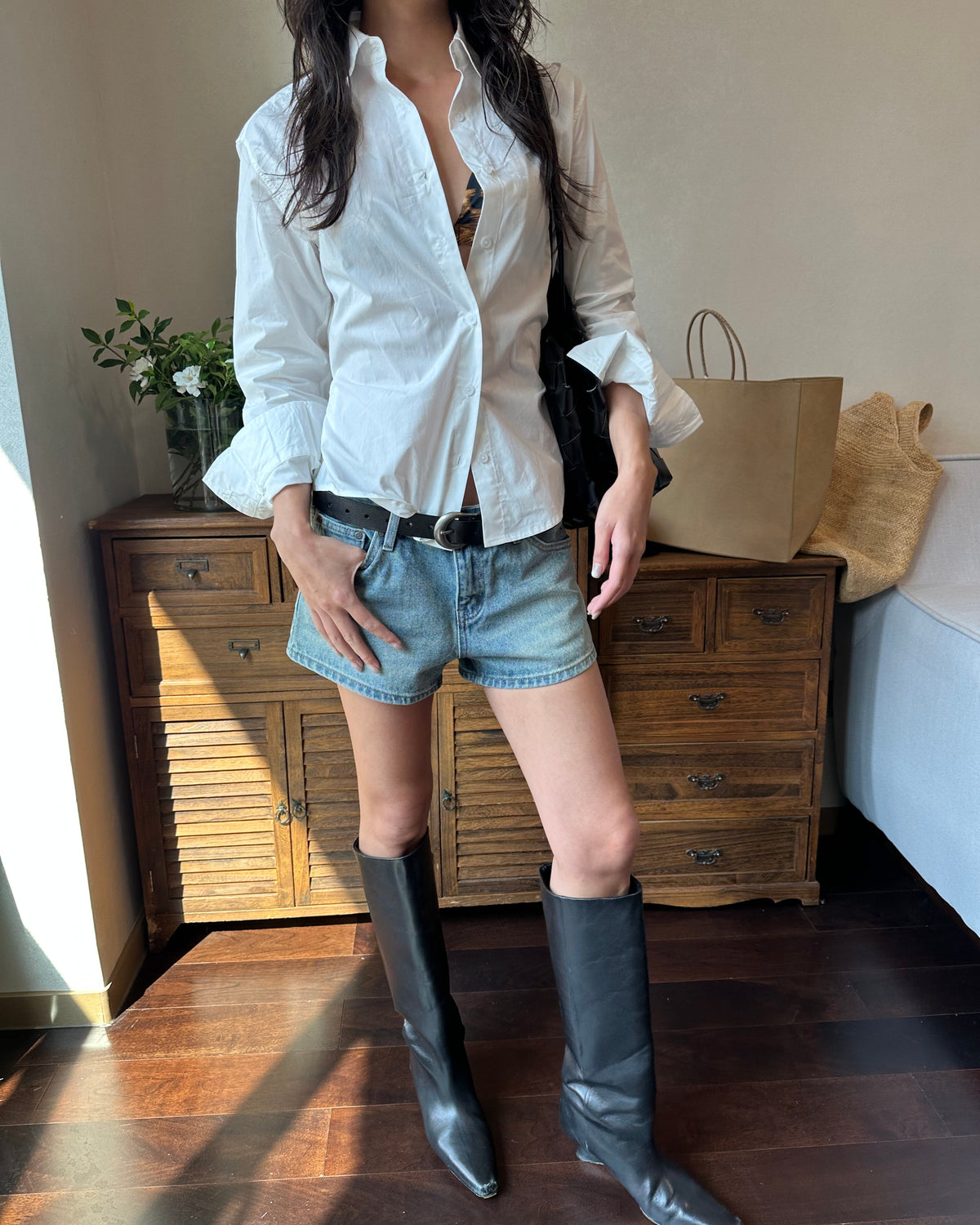 2-Way Tie-Waist Cotton Shirt