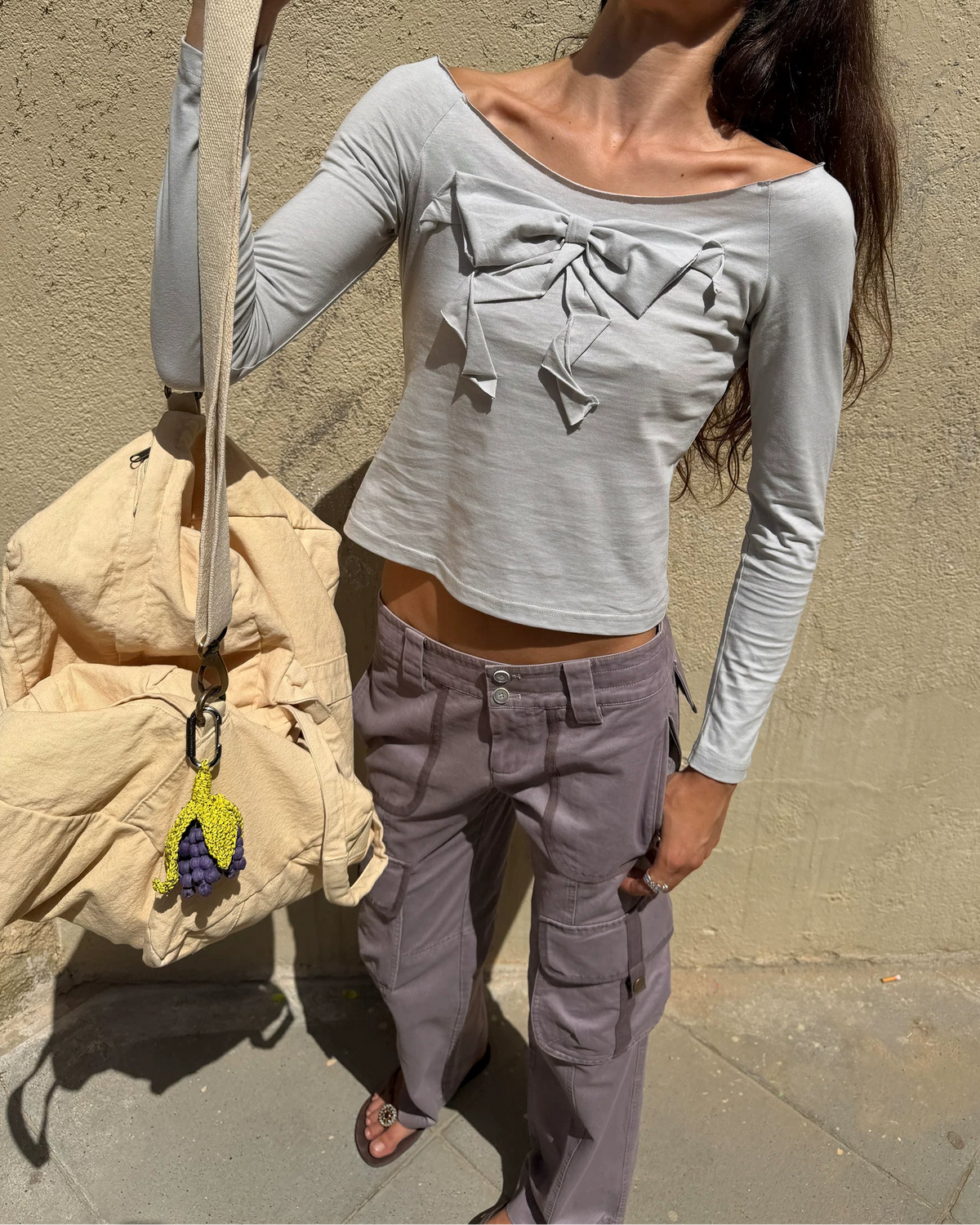 3D Bow Off-Shoulder Long Sleeve Tee