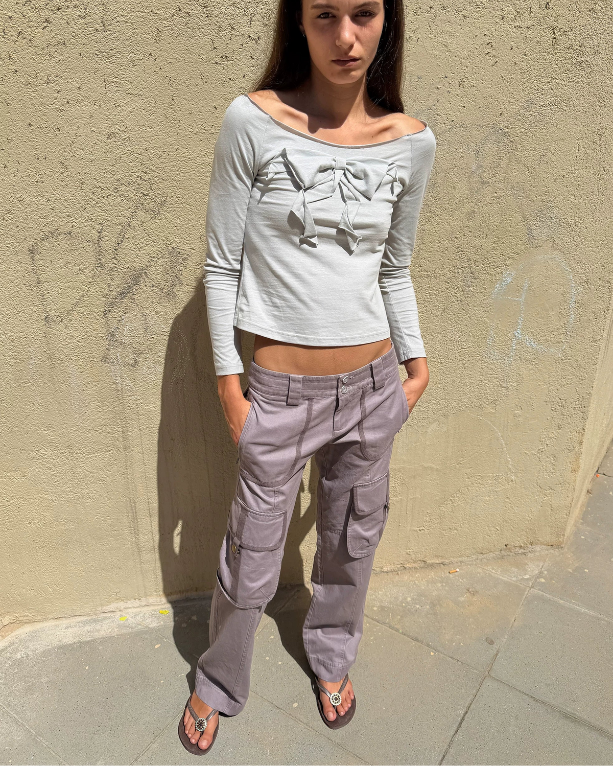 3D Bow Off-Shoulder Long Sleeve Tee