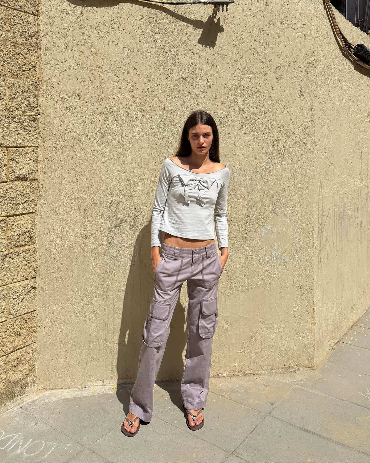 3D Bow Off-Shoulder Long Sleeve Tee