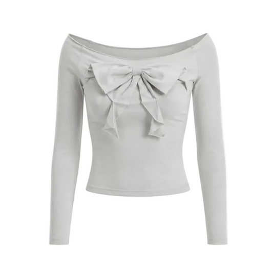 3D Bow Off-Shoulder Long Sleeve Tee