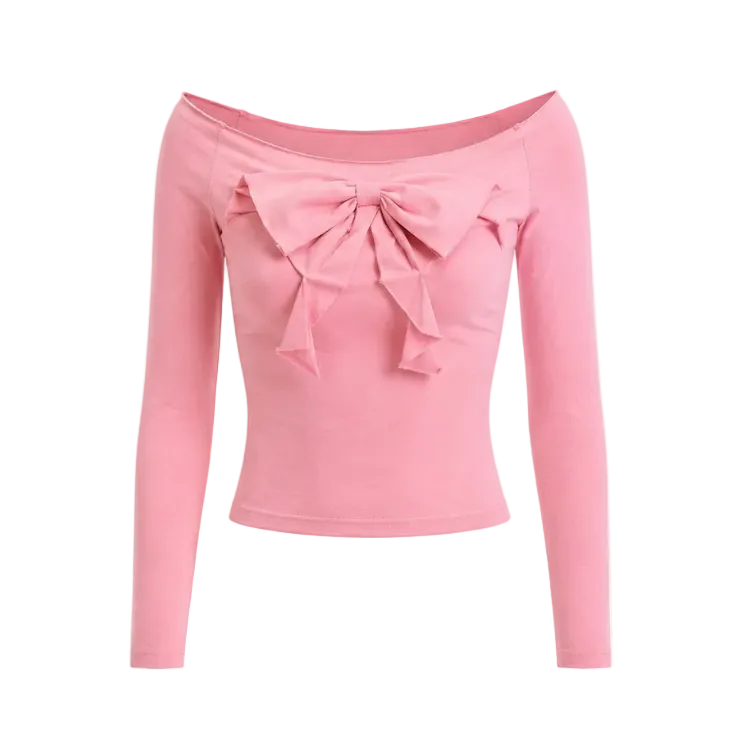 3D Bow Off-Shoulder Long Sleeve Tee