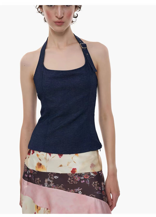 NO INFO | Galiena Denim Blue Halter Top