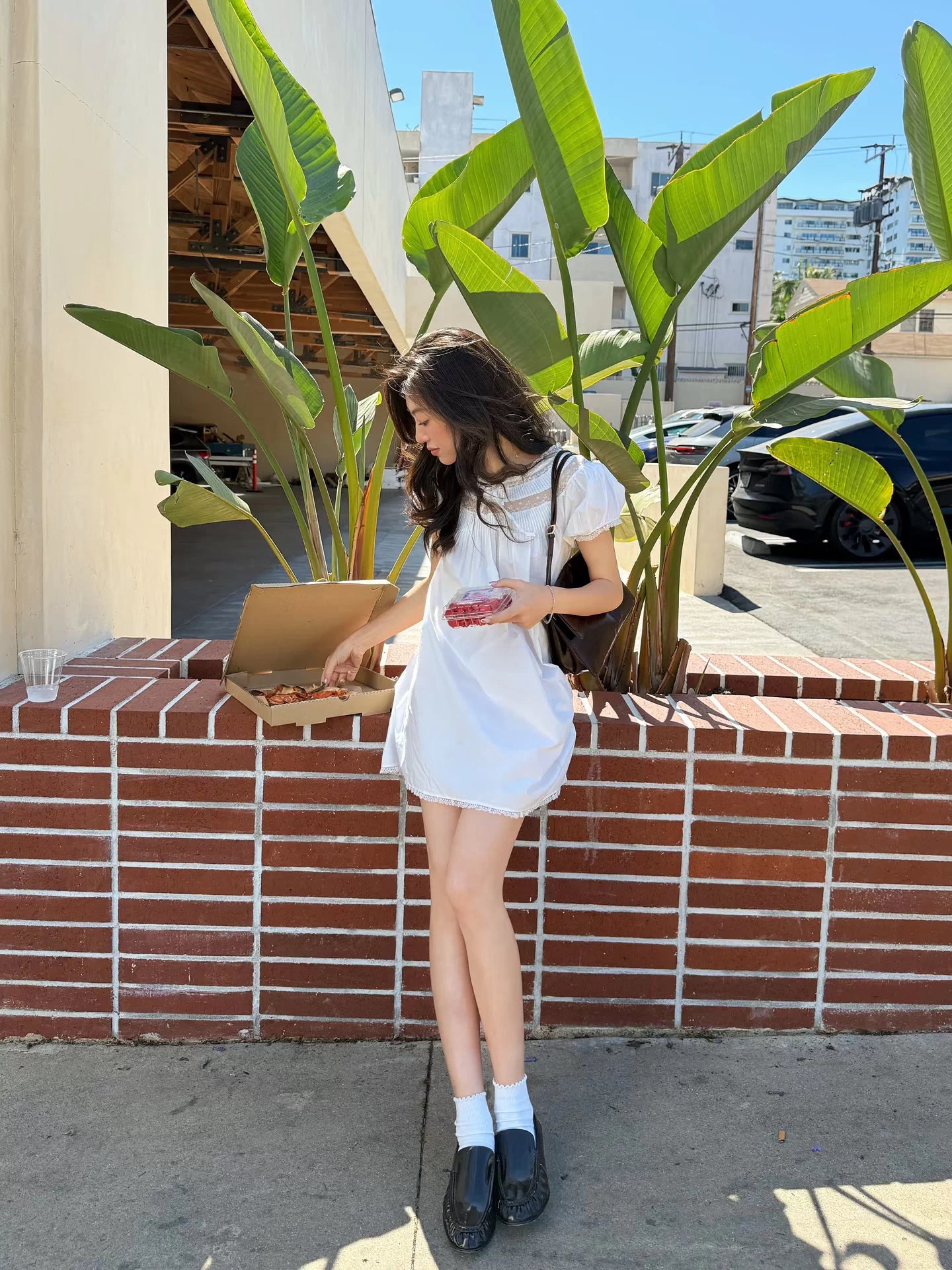 Elle | Lace Trim Cotton Babydoll Mini Dress