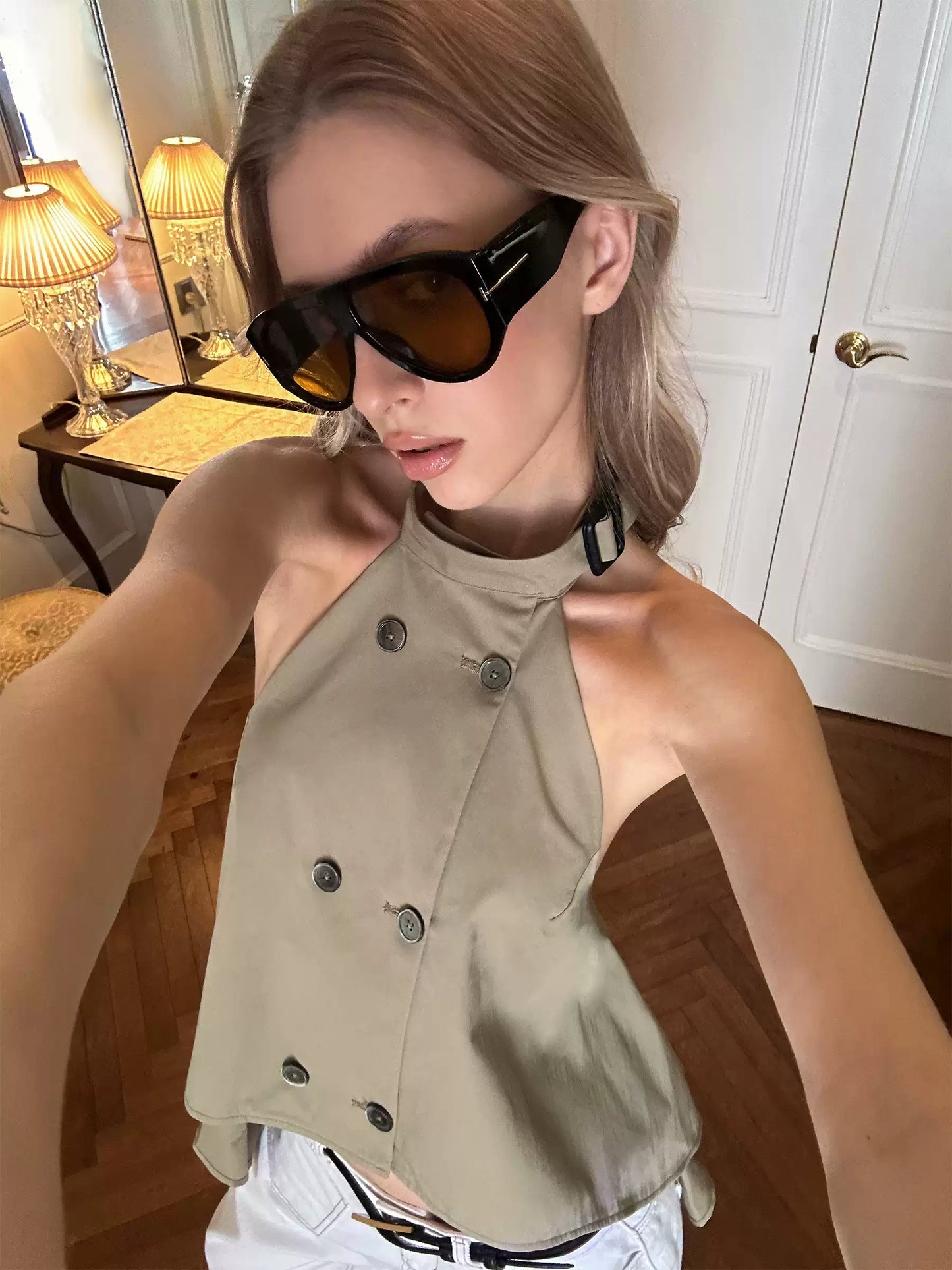 0122stepll | Trench Inspired Halter Vest Top