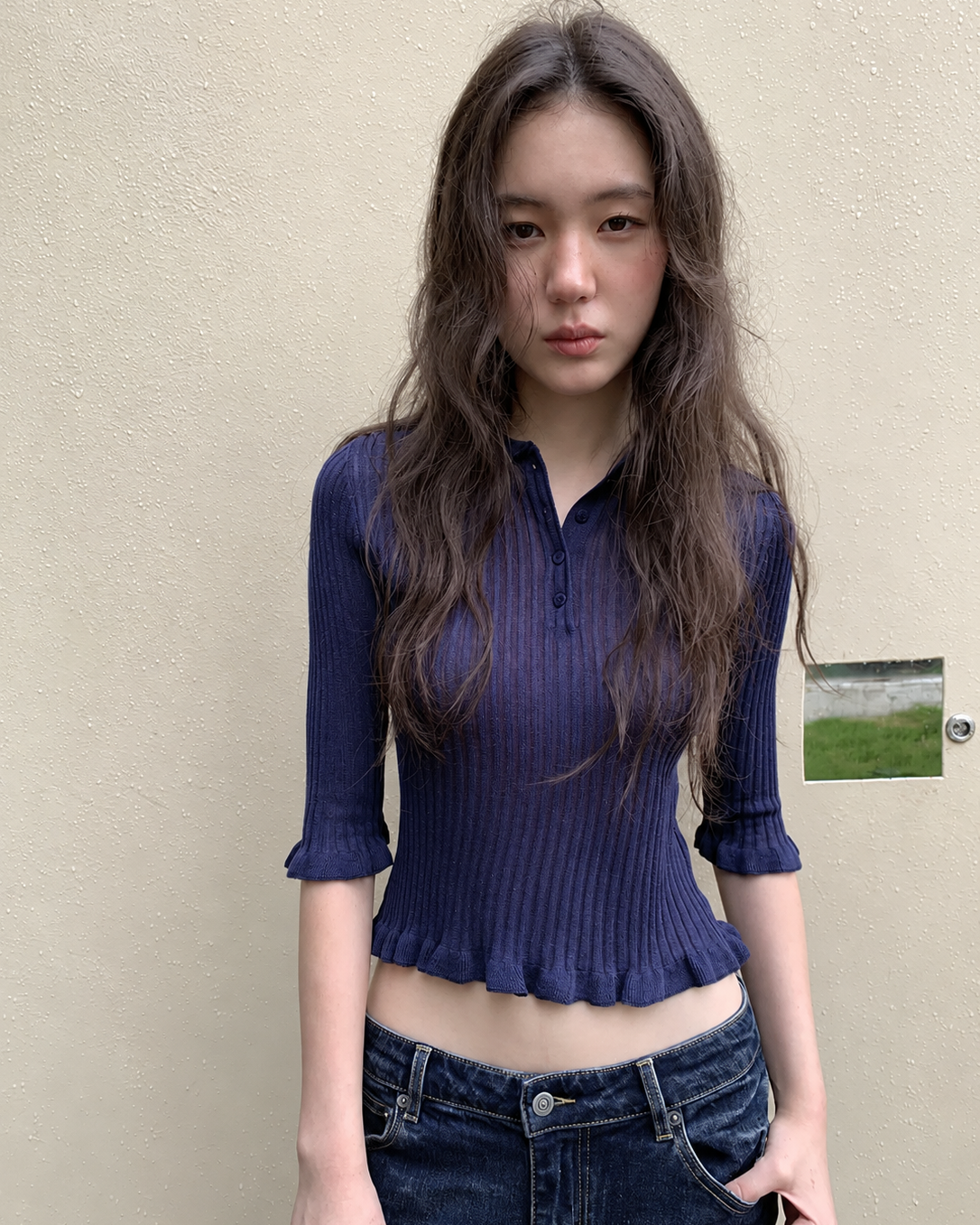 After Hours Ruffle Polo Knit Top