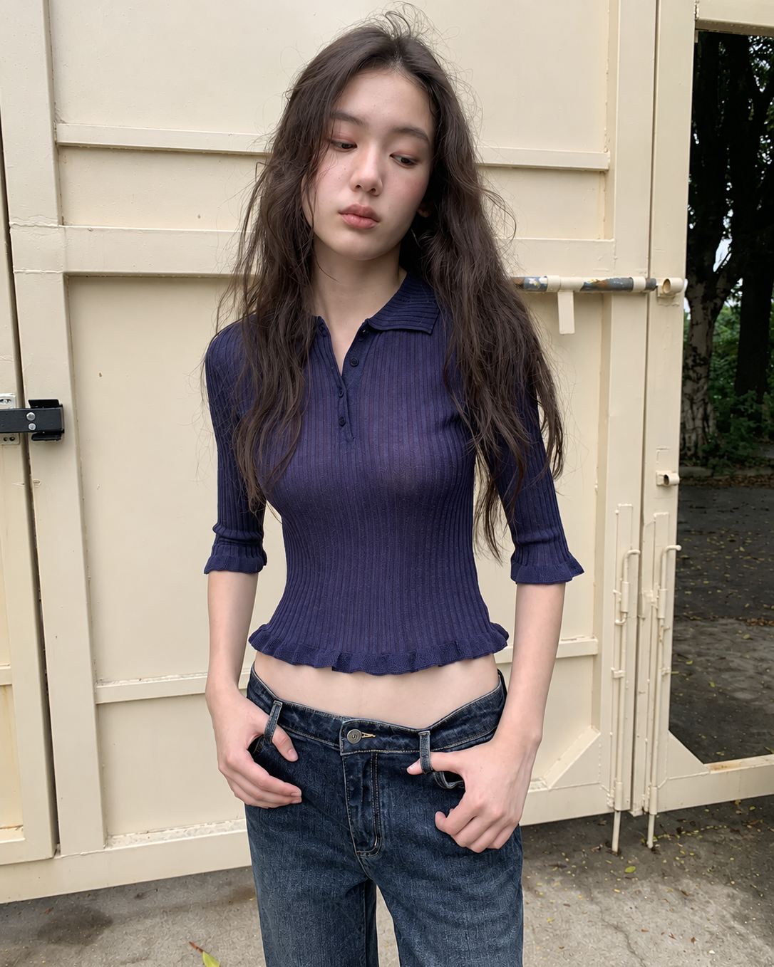 After Hours Ruffle Polo Knit Top