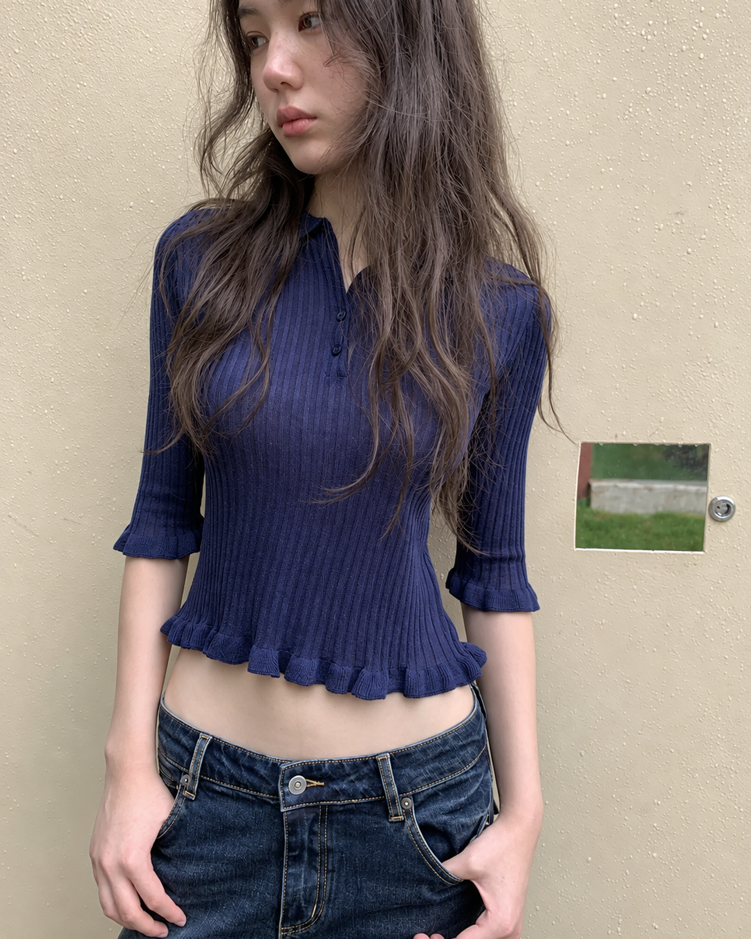 After Hours Ruffle Polo Knit Top