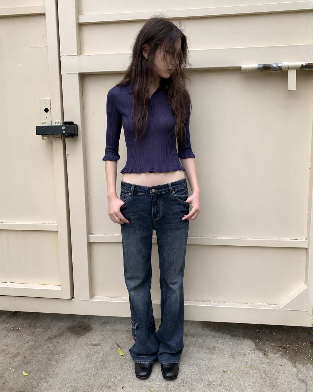 After Hours Ruffle Polo Knit Top