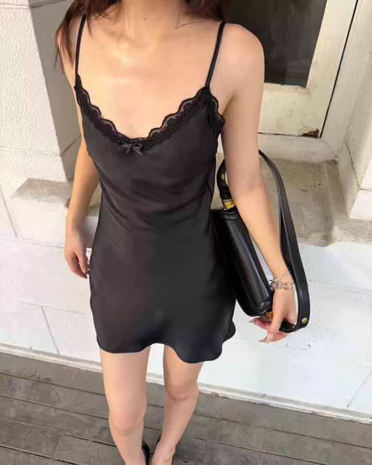 Amélie Lace Satin Mini Dress