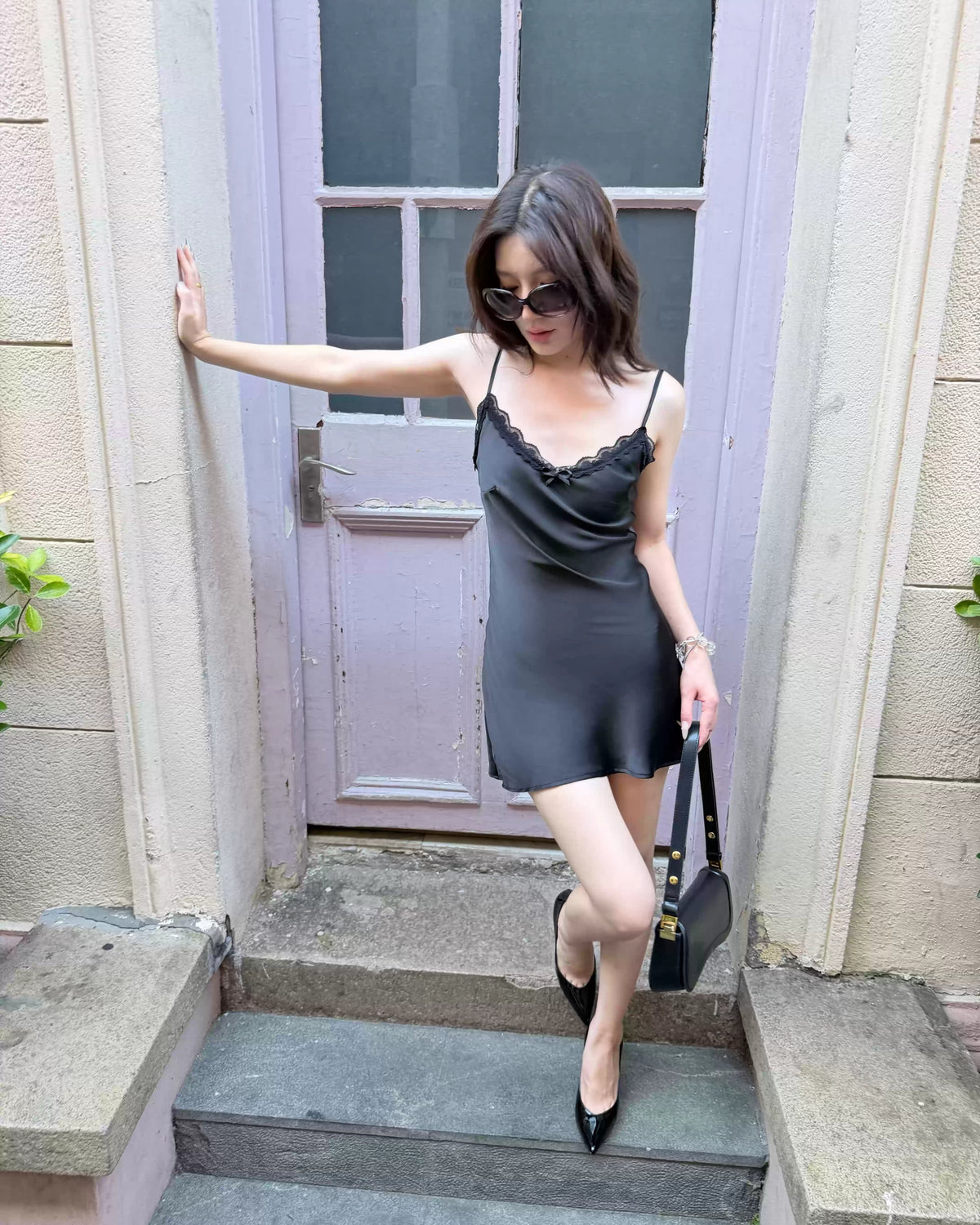 Amélie Lace Satin Mini Dress