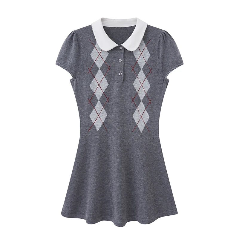 Argyle Polo Knit Mini Dress