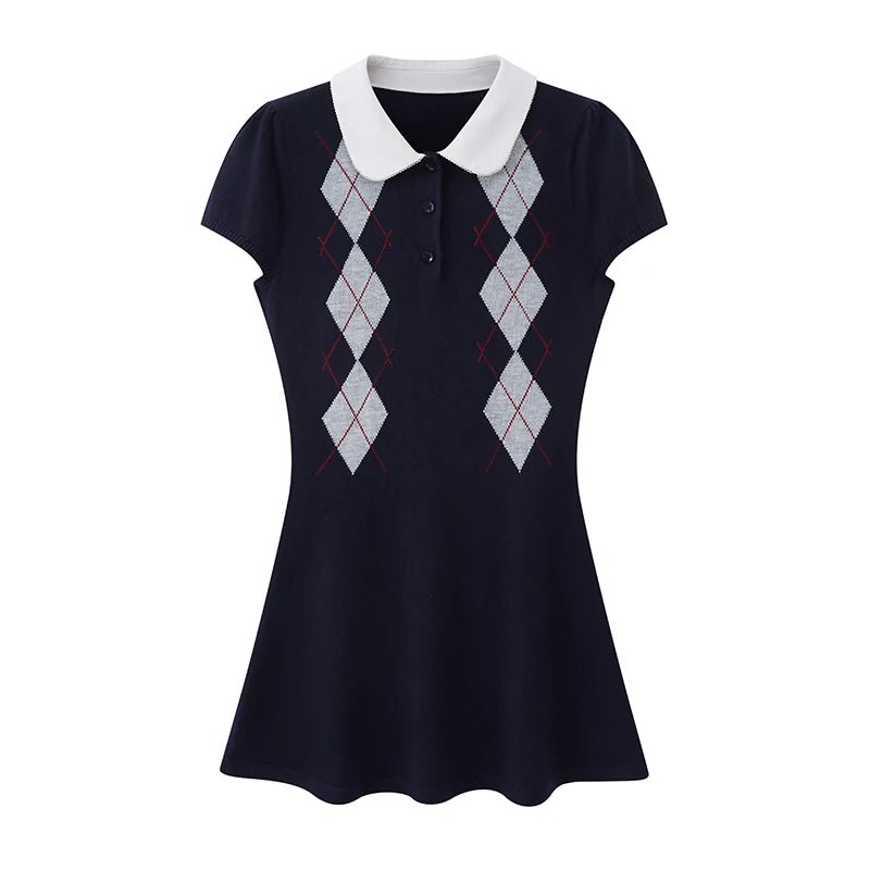 Argyle Polo Knit Mini Dress