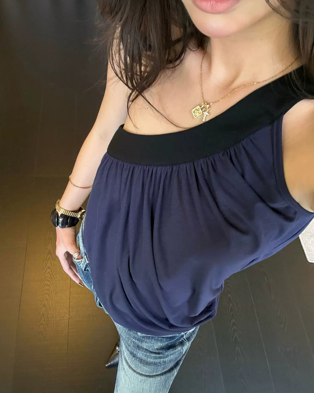 Asymmetric One-Shoulder Tencel Draped Top