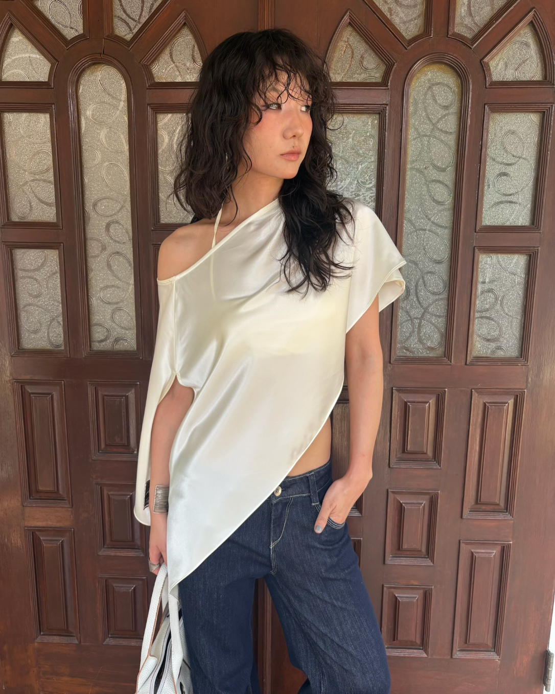 Elle | Asymmetric Satin Drape Top